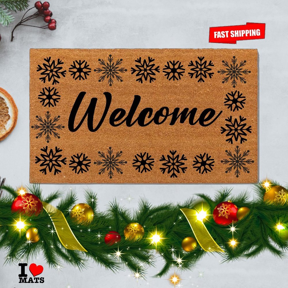 Welcome Christmas doormat with fast shipping, funny Entry Doormats Christmas